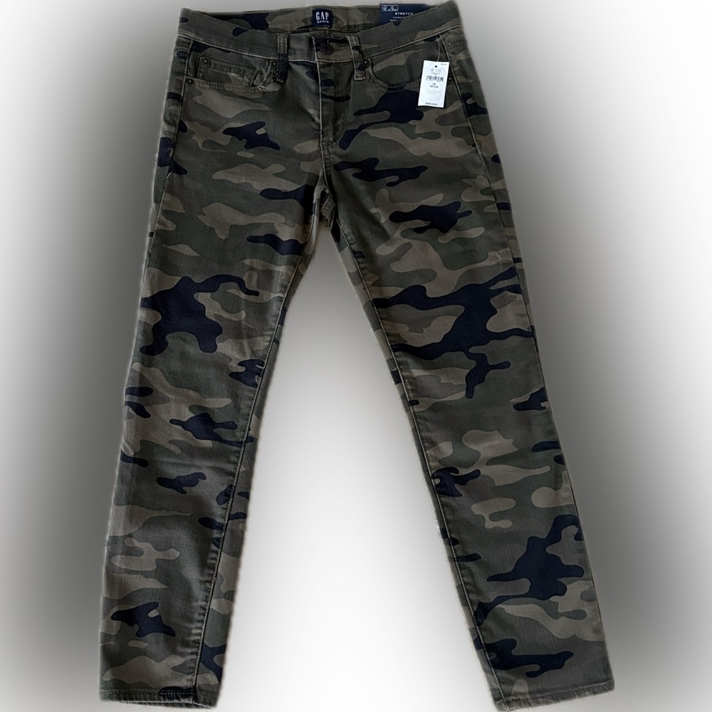 Gap camo jean pants 26 26P petite true skinny ankle mid rise stretch new